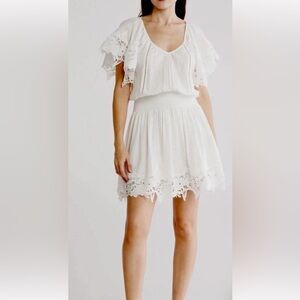 Ramy Brook Jacy Lace Trim Dress NWT Women’s M Short Sleeve V-Neck Smocked